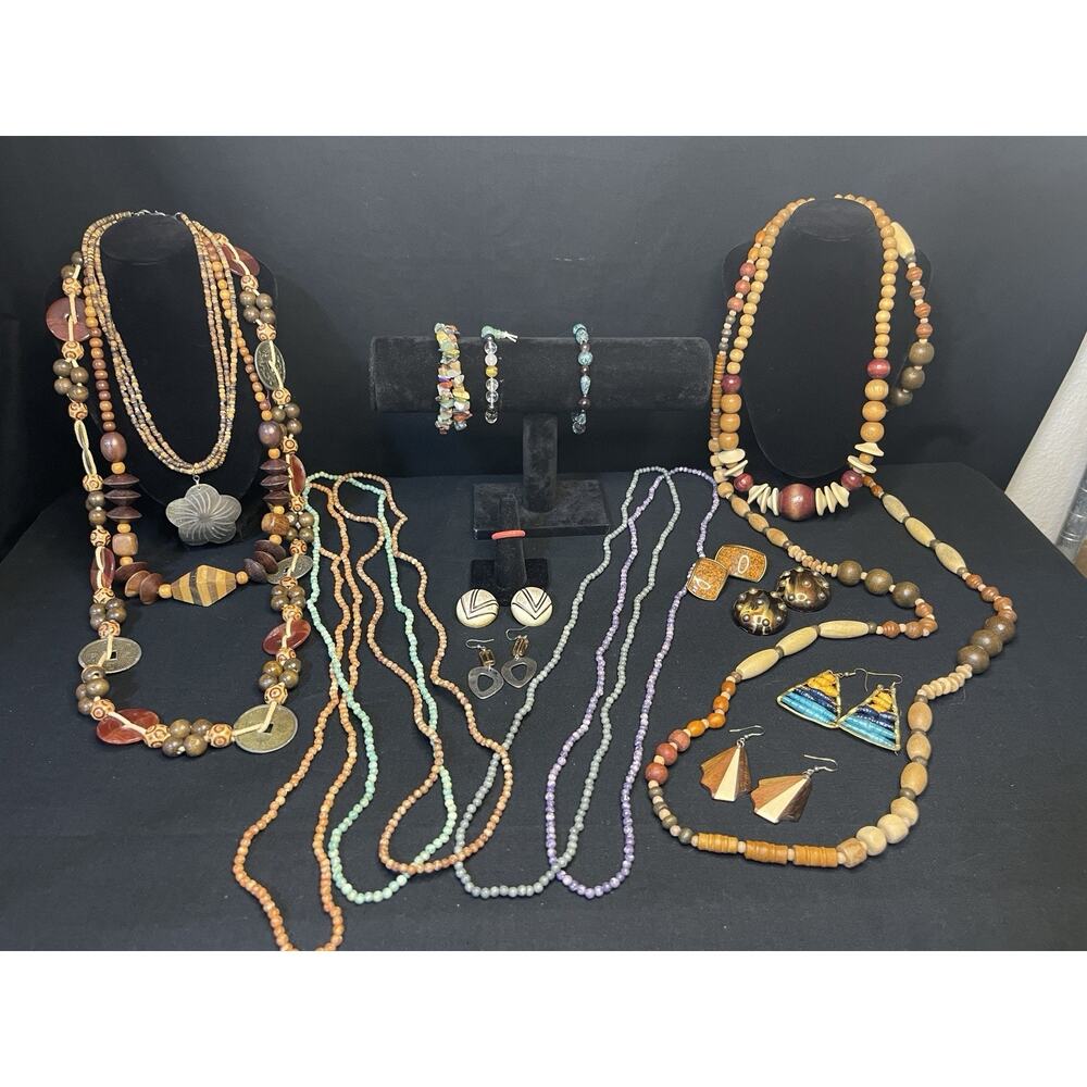 Vintage To Now Boho Costume Jewelry 20 Lot Necklace Earrings Bracelet Hippie